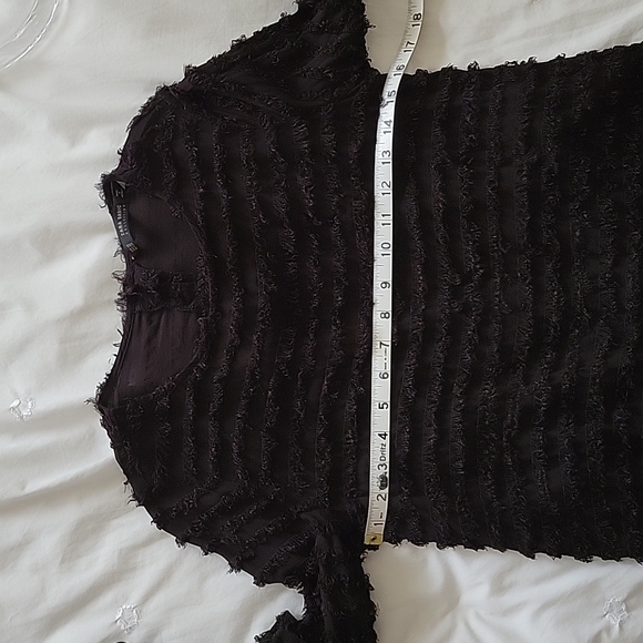 Zara Women's Black Open-Back Flocked Stripe Top-Size XS - Picture 11 of 13